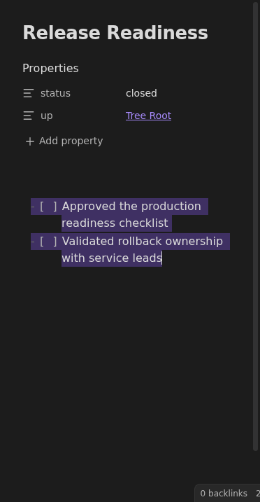 Release readiness note with engineering checks reopened as unchecked