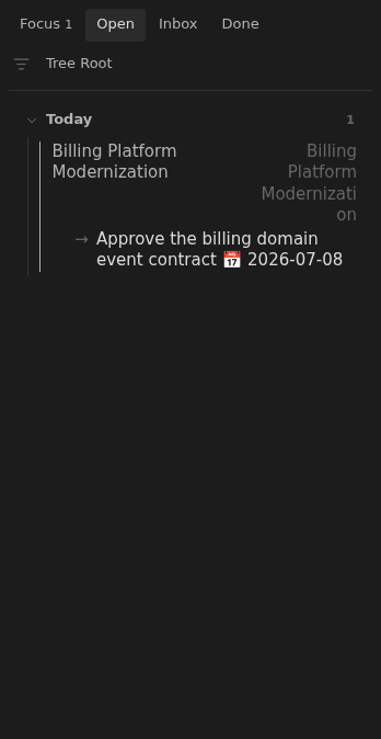 Open board row rendered from a billing platform modernization note