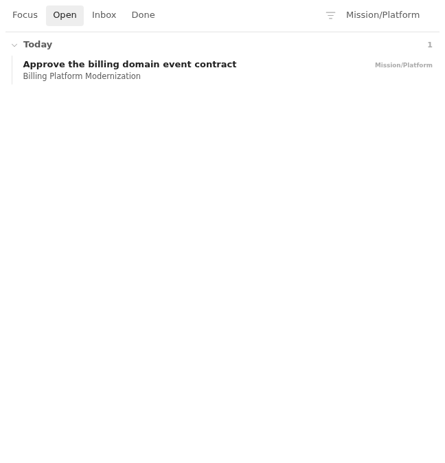Open board filtered to the Mission/Platform context in Light