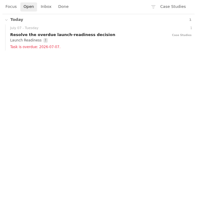 Open row showing the shared overdue validation warning in Light