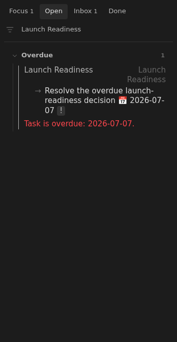 Open row showing the shared overdue validation warning