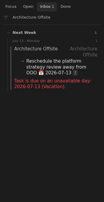 Inbox row showing a platform strategy review scheduled during OOO
