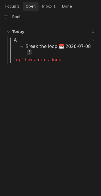 Open row showing a note with a looping up link