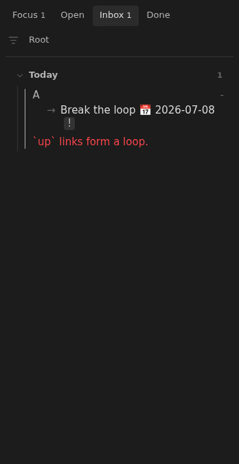 Inbox row explaining that the note up links form a loop